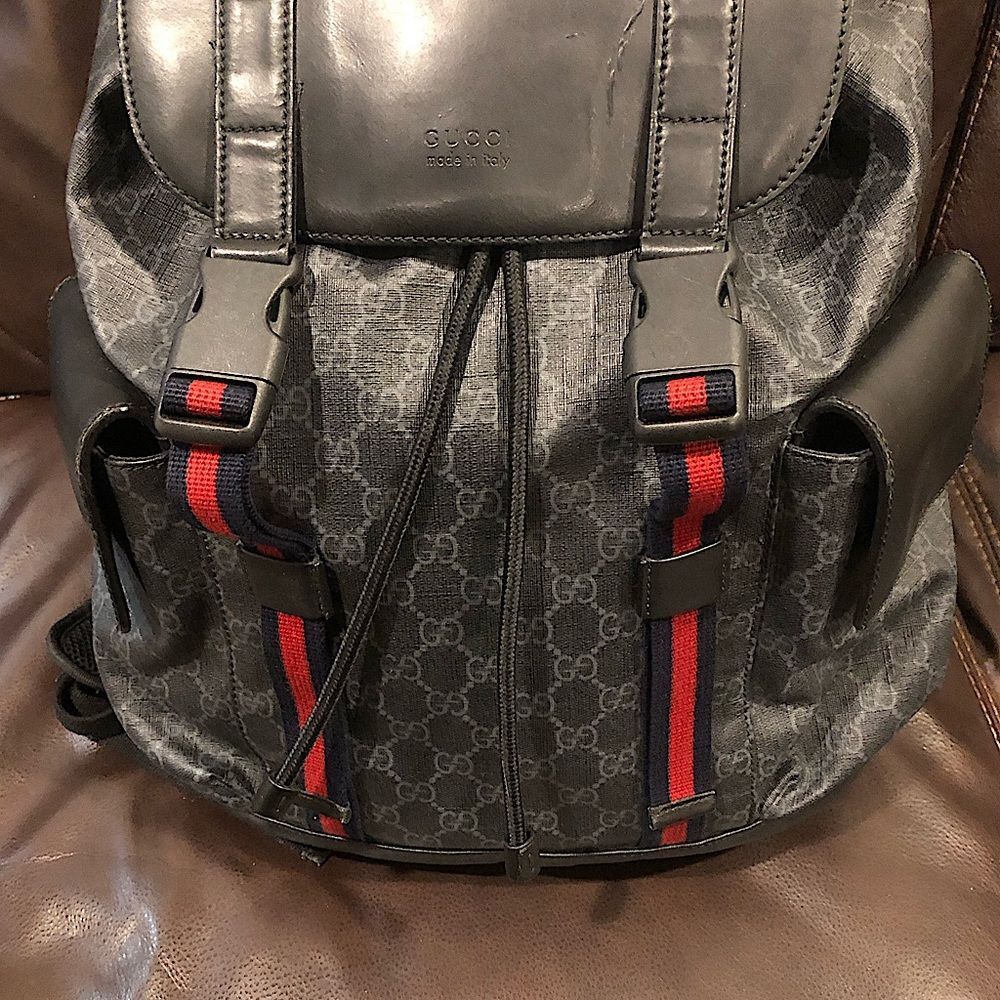 GUCCI Supreme Backpack Black Leather and Coated Canvas Size: Large AUTH COA - Picture 9 of 17